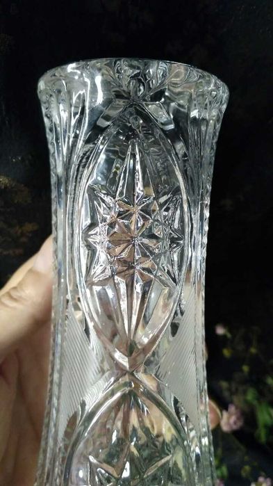 Ваза для цветов хрусталь ссср  гравировка резьба винтаж антиквариат