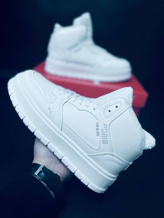 Кожаные ботинки белые Пума / зимові шкіряні черевики Пума / Puma Зима