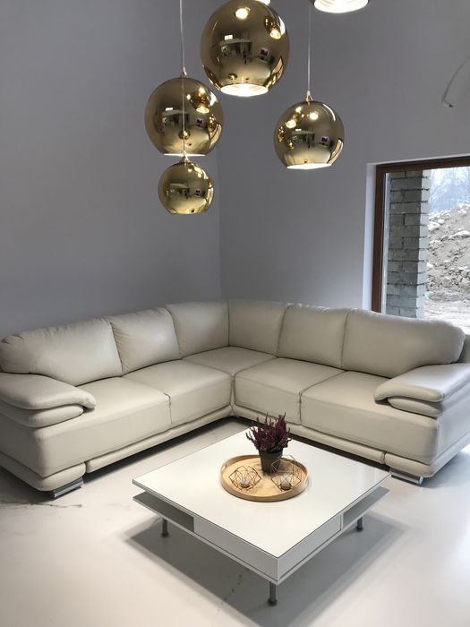 Sofa kanapa skóra naturalna duża biała kremowa wypoczynek narożnik