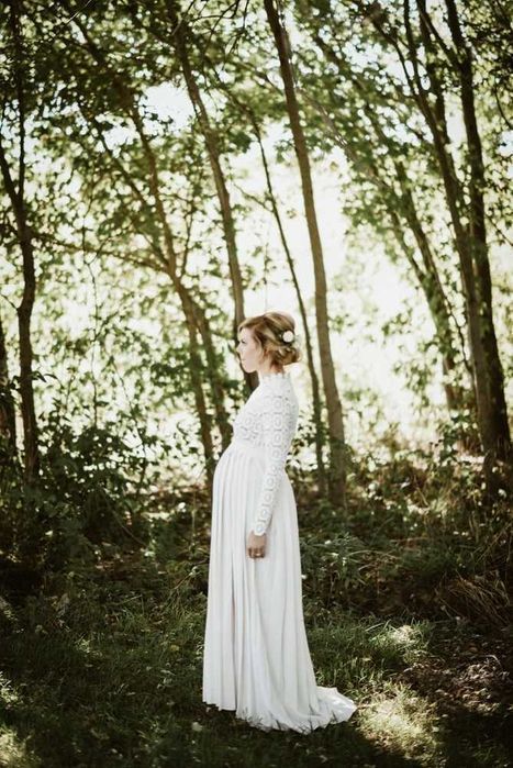 Suknia ślubna #14 ciążowa plisowana ivory rozciągliwa rozmiar 38 M