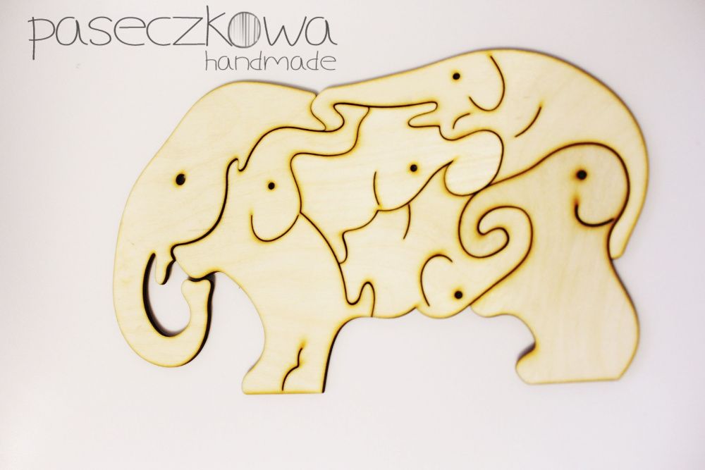 Drewniane puzzle słonik słoń 6 elementów, zabawa dla najmłodszych