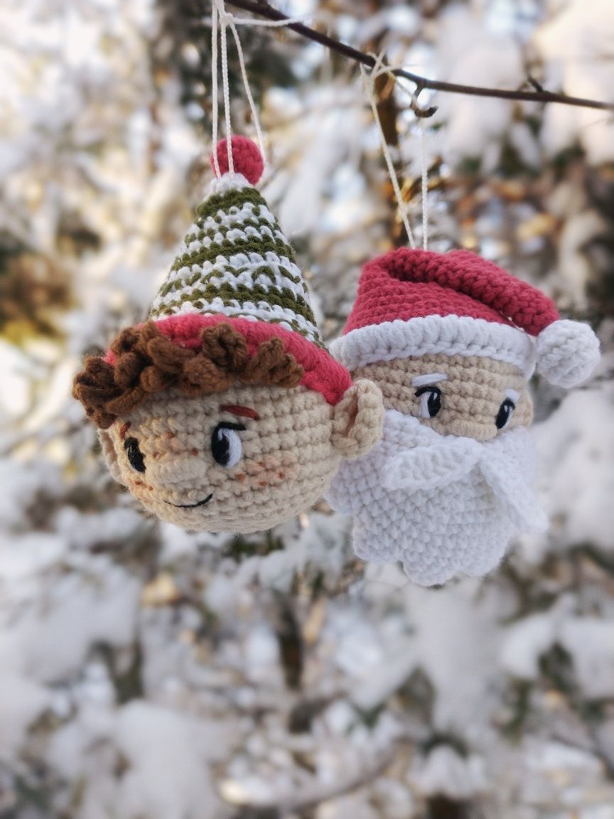 Bombka świąteczna Święty Mikołaj ozdoba choinkowa na szydełku handmade