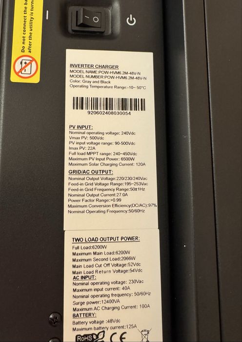 Система ДБЖ 6,2kw/2,4kw, LiFePO4, джерело безперебійного живлення