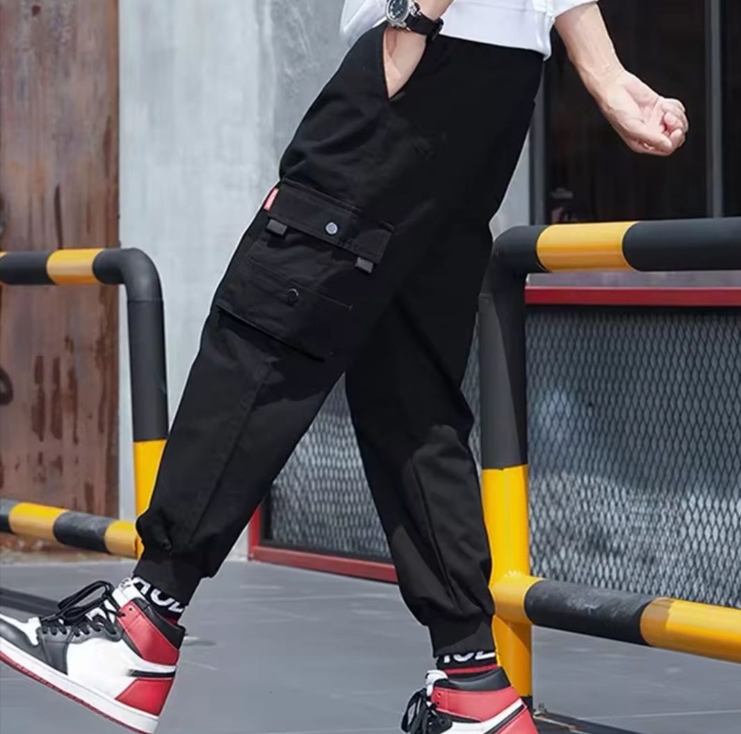 Unisex luźne spodnie bojówki hip hop że sznurkiem M