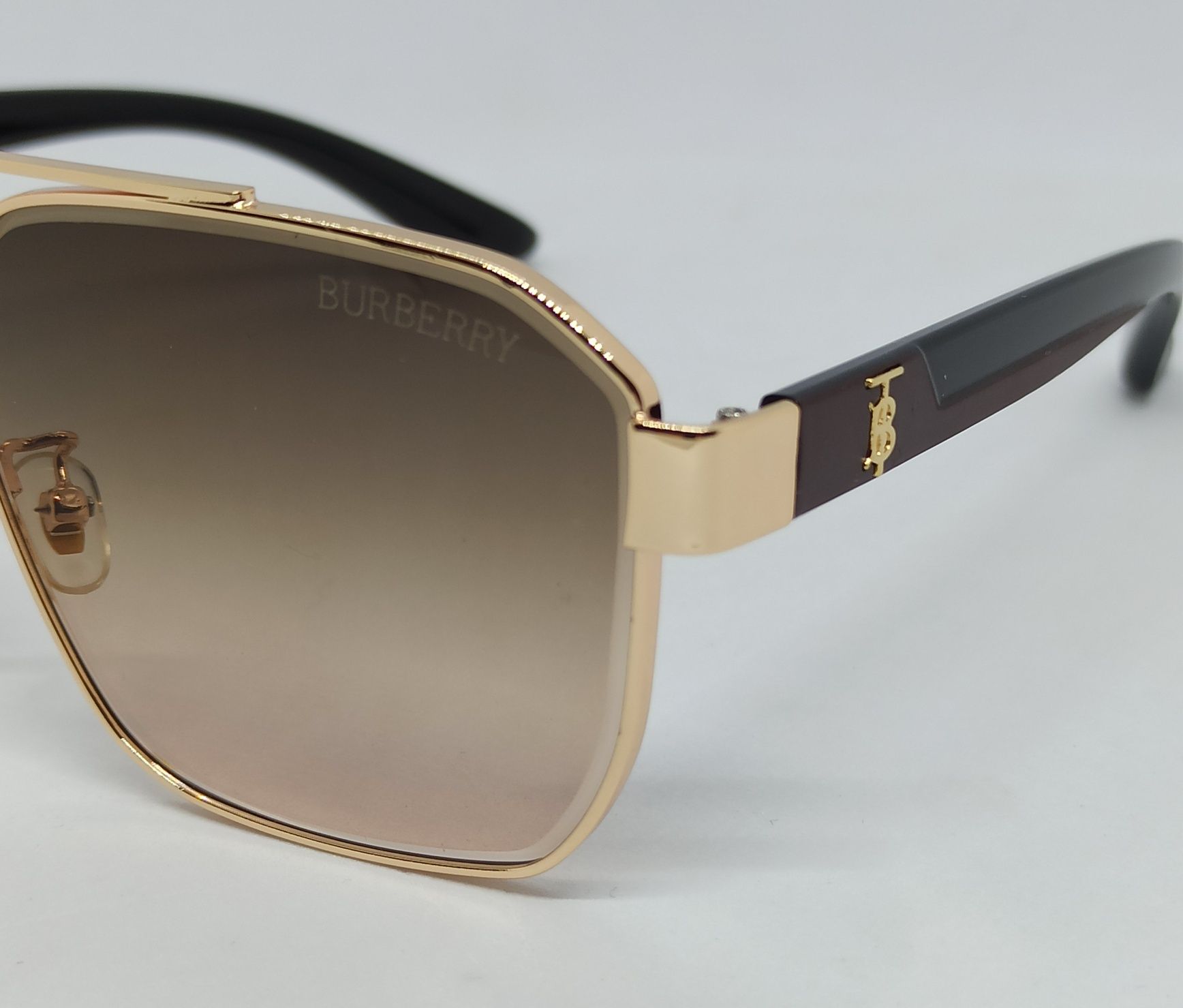 Burberry очки мужские коричнево розовый градиент в золотом металле
