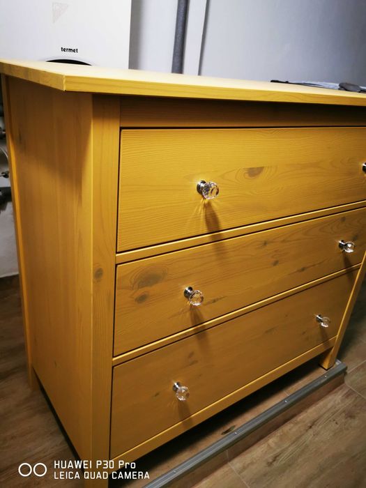 IKEA HEMNES Komoda, 3 szuflady, bejca żółta, 108x96 cm