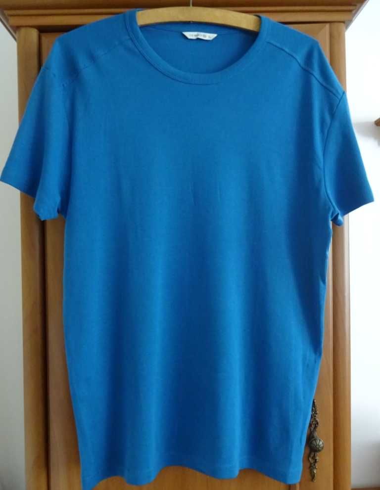 T Shirt Bawełna - Krótki Rękaw, Kolor Morski - Twarzowy, Miły W Dotyku