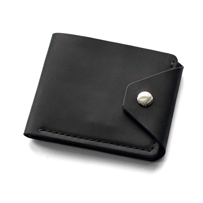 Гаманець Klapan з натуральної шкіри чорний з фіксацією на кнопці