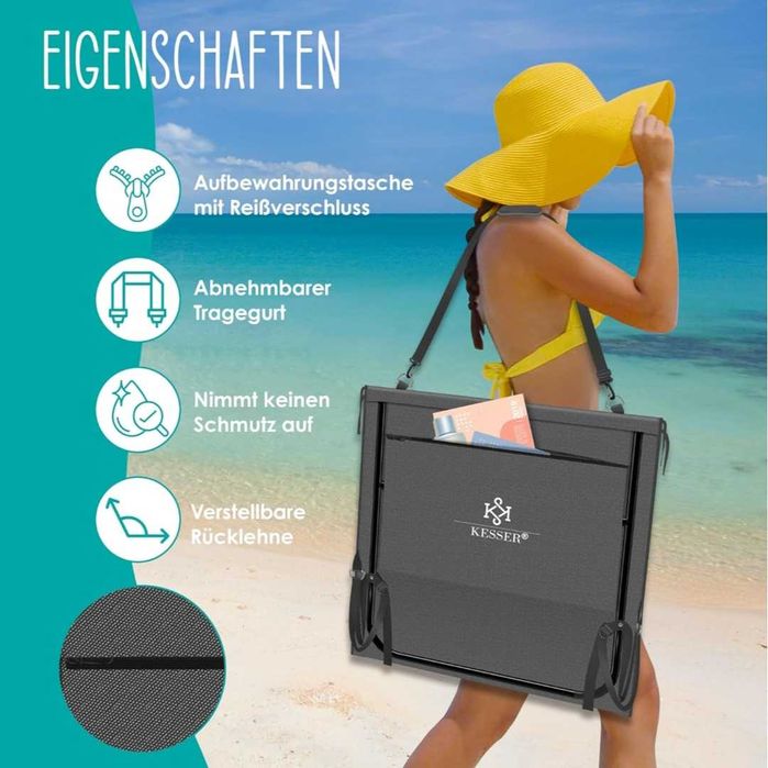 Mata leżak plażowy 180cm X 54cm z paskiem zestaw 2 sztuk szare