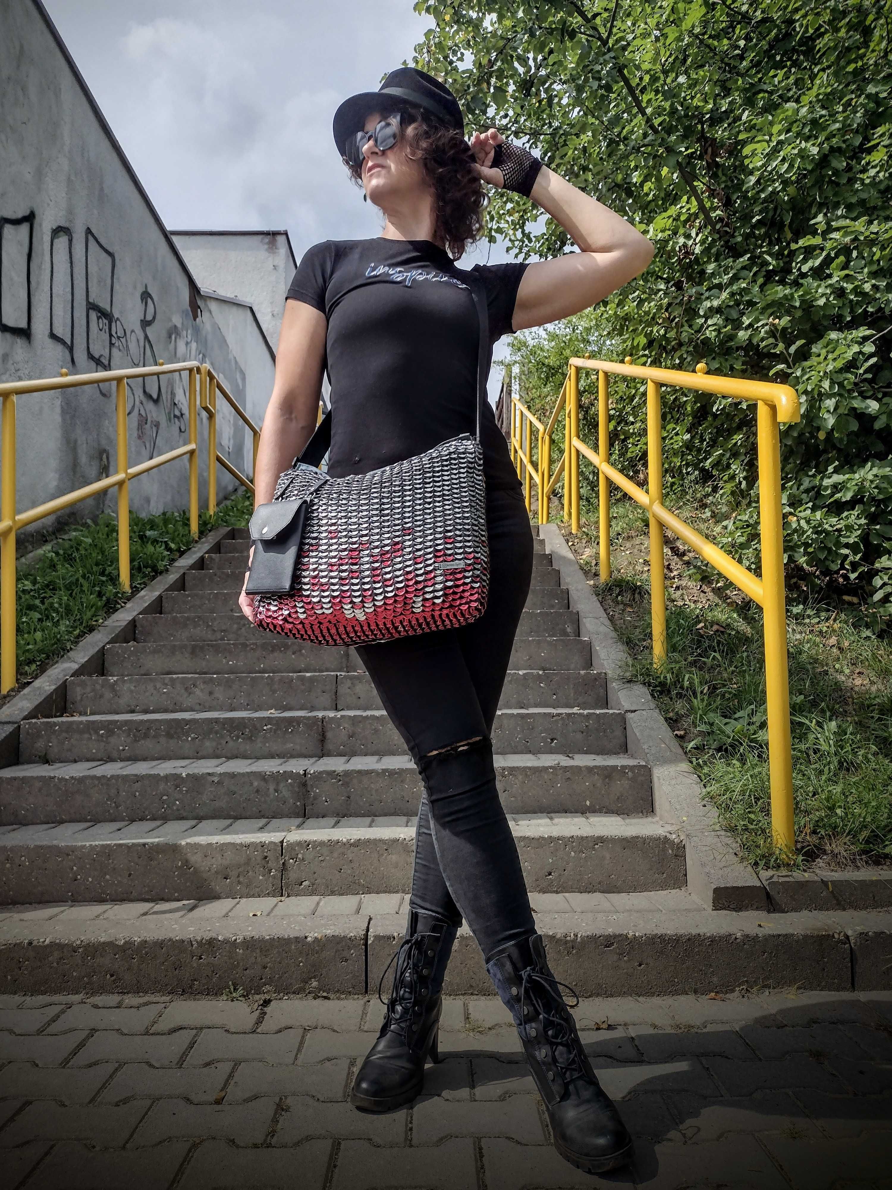 Duża torba z zawleczek od puszki, sodatabs, handmade upcykling fashion