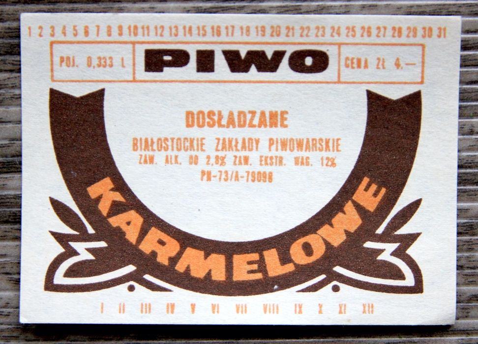 Biały KRUK etykieta piwa KARMELOWE NZ-73 Br. Łomża