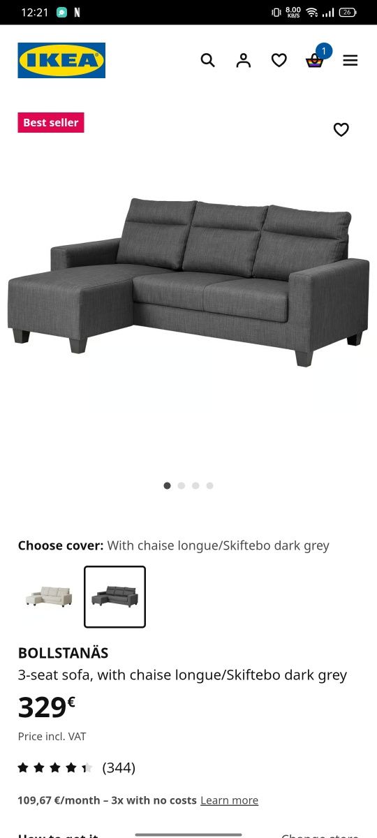 Sofá IKEA Bollstanäs chaise longue 3 lugares
