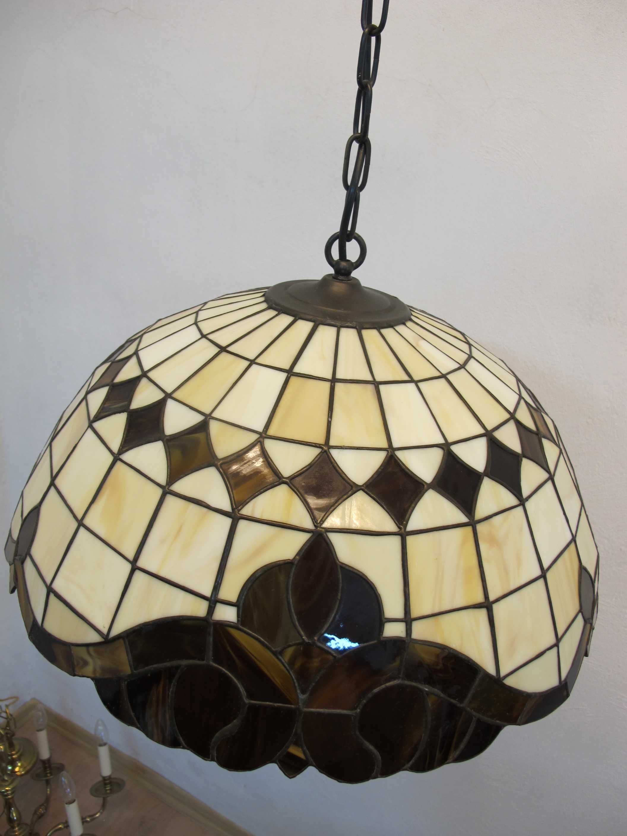 Stylowa sufitowa lampa witrażowa Honsel, Niemcy vintage