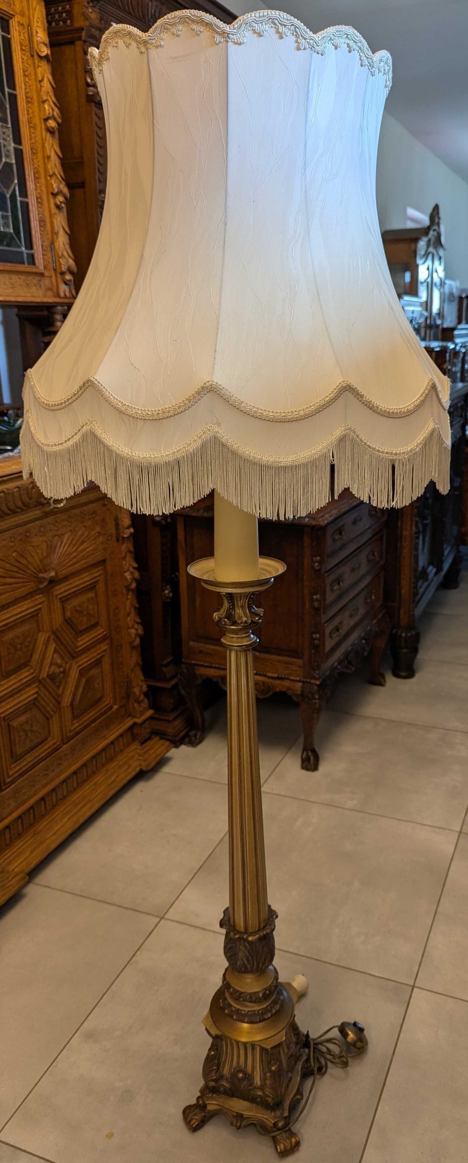 Piękna lampa podłogowa mosiądz,drewno-sklep Dąbrowa Górnicza