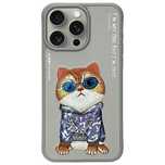 Etui Nimmy Glasses Cool Cat na iPhone 15 Pro - szare