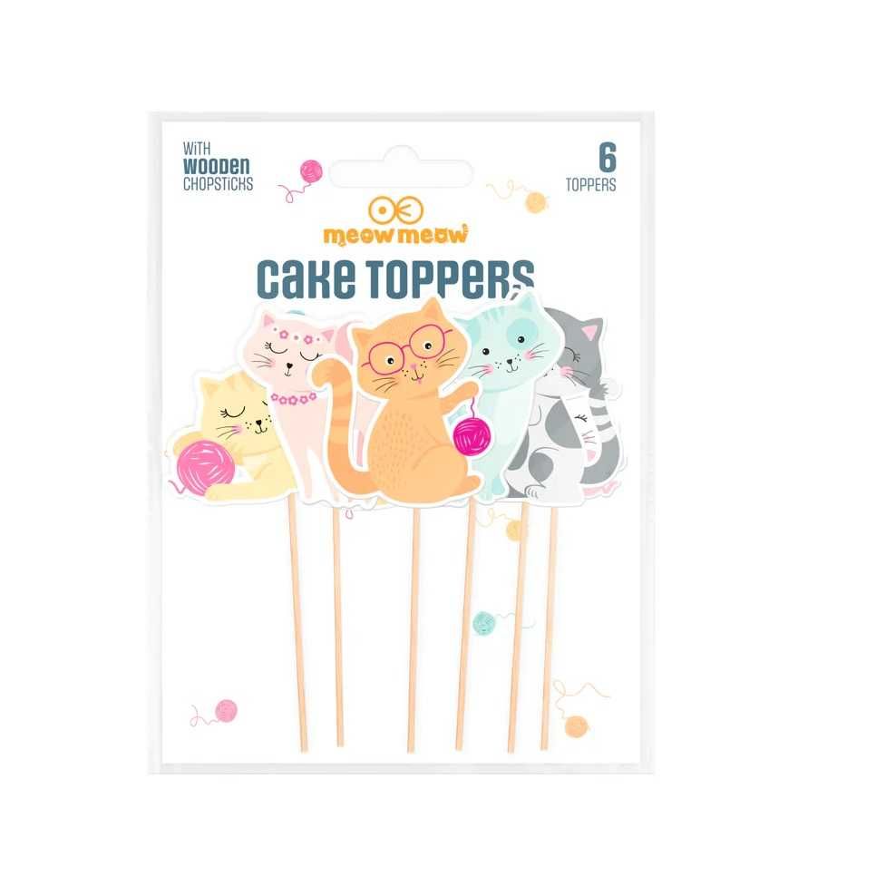 Toppery Pikery Na Tort Babeczki Kolorowe Kotki Koty 6 szt. Urodziny