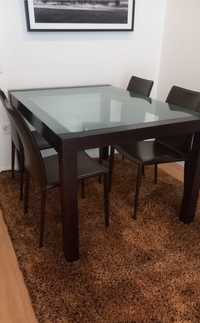 Mesa de jantar 140x100 tampo vidro