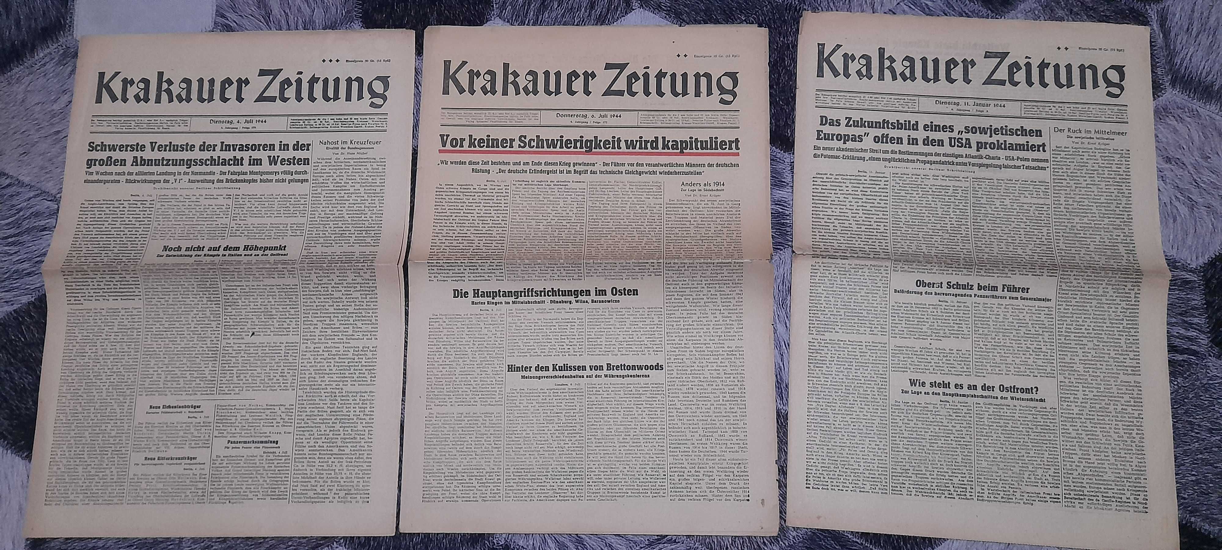 gazety Krakauer Zeitung 1944 Generalna Gubernia okupacja II Wojna