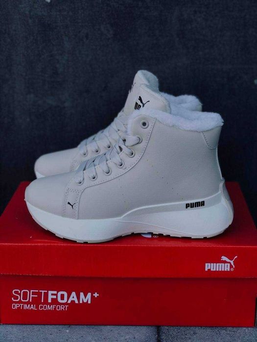 КОЖАНЫЕ Женские кроссовки пума на меху зимние бежевые ботинки puma