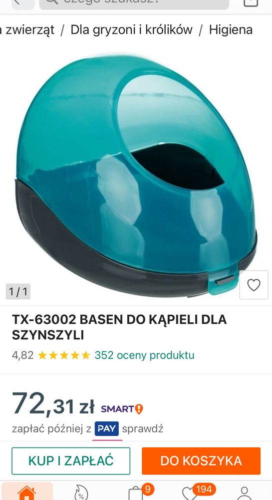 Trixie Basen kąpielowy 27x19x16 BASEN Pojemnik Wanna Do Kąpieli Piasek