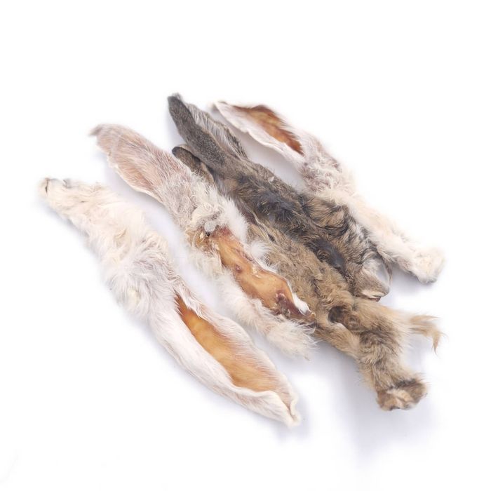 Uszy królicze z futrem, gryzak, przysmak dla psa