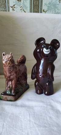 Продам фарфоровые статуэтки ,собака лайка и мишка олимпийский..