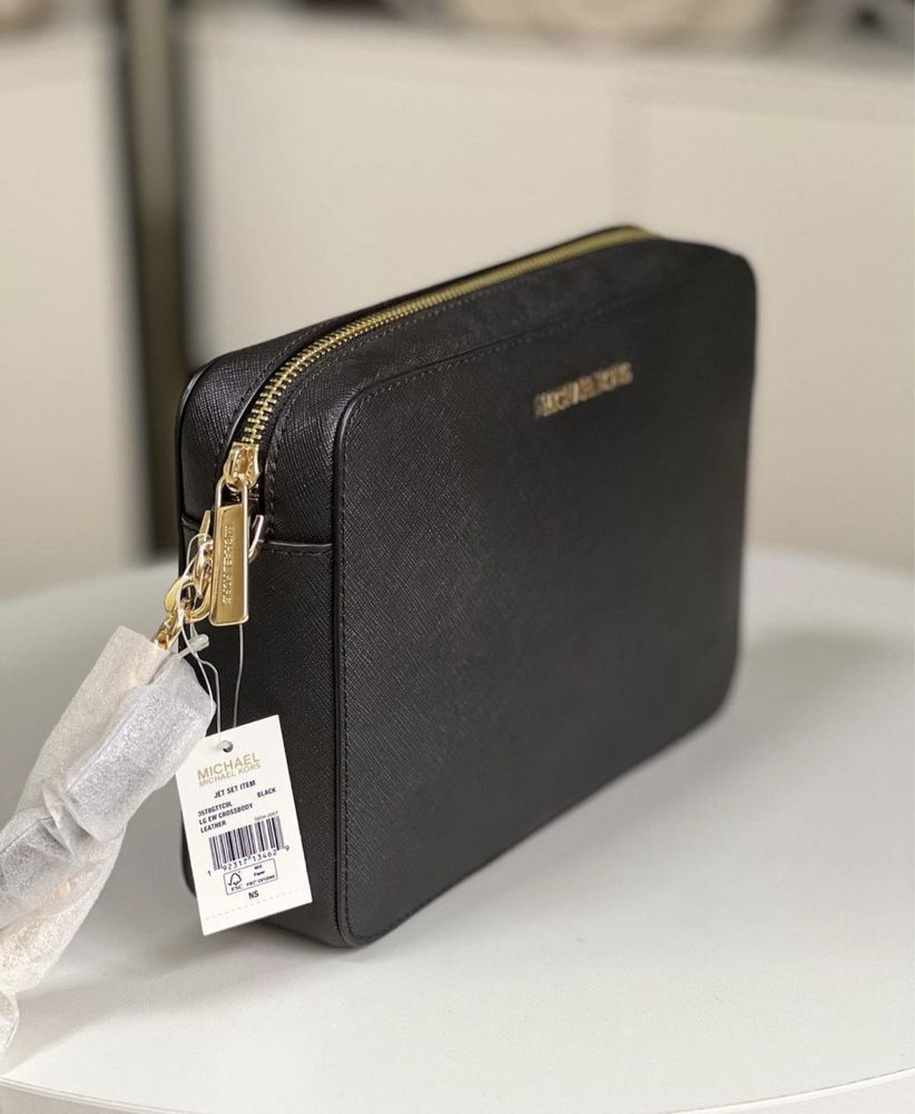Шкіряна сумка через плече Michael Kors Jet Set оригінал чорна