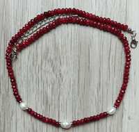 Naszyjnik rubiny perły kamienie naturalne Indie
