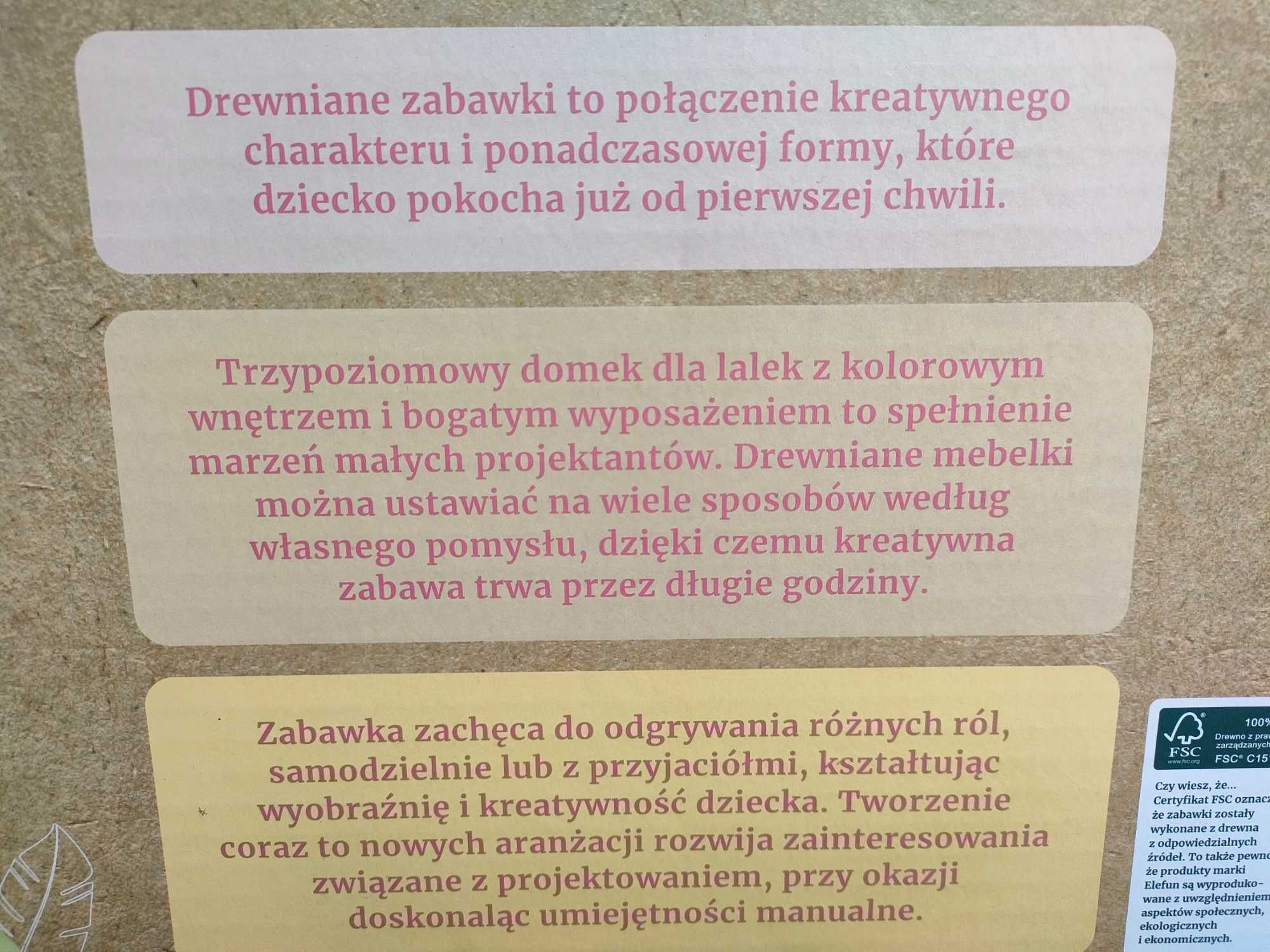 Elefun domek drewniany dla lalek + akcesoria - NOWY - Warszawa Ursynów