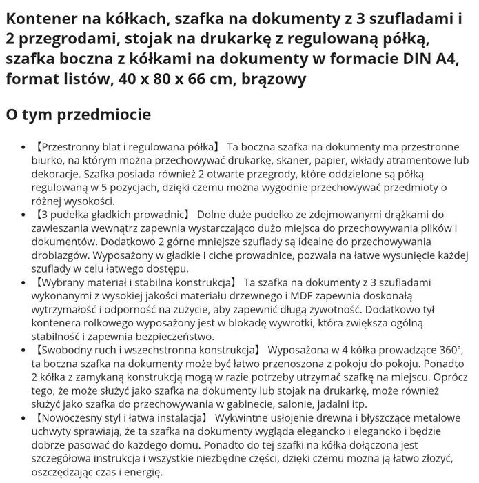 Komoda kontenerek na kółkach do salonu, sypialni lub biura