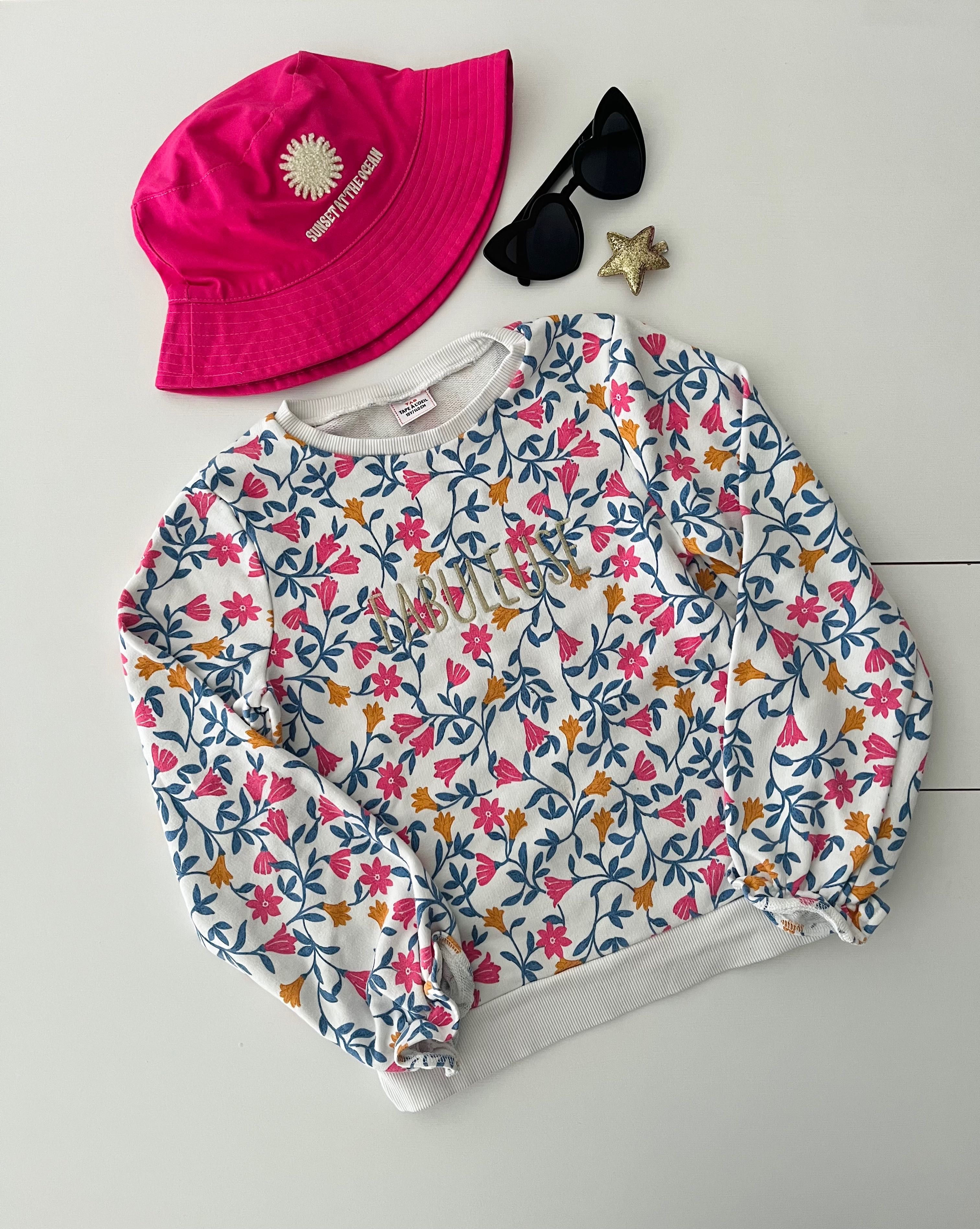 Bluza TAO spodnie H&M 10 lat 140 dzinsy rurki kwiatki wiosna falbanki