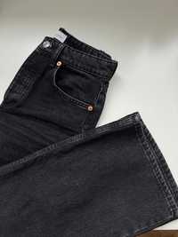 spodnie szerokie czarne jeansy wysoki stan zara cropped wide leg
