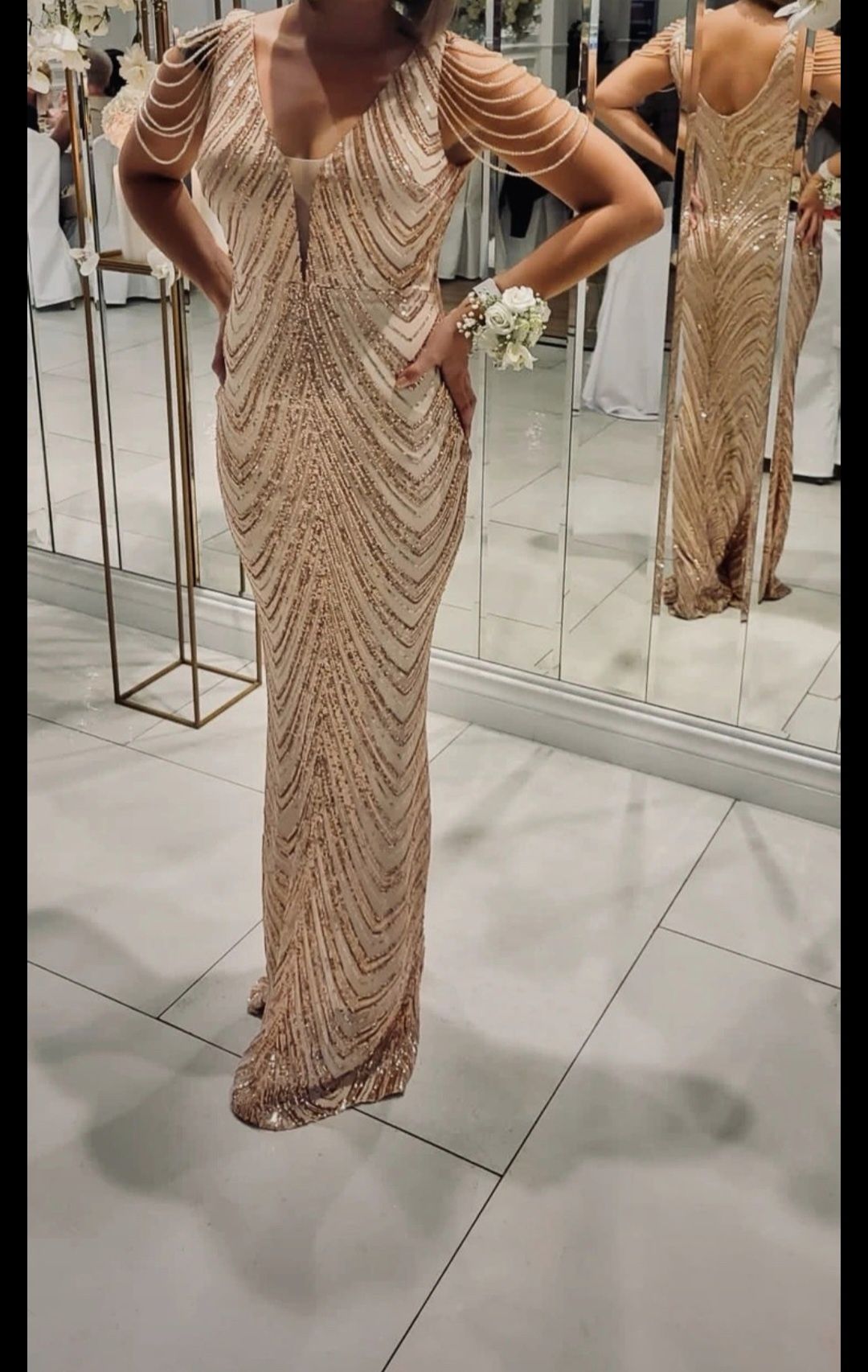 Sukienka maxi w eleganckim stylu efekt wow cekiny dopasowana marina