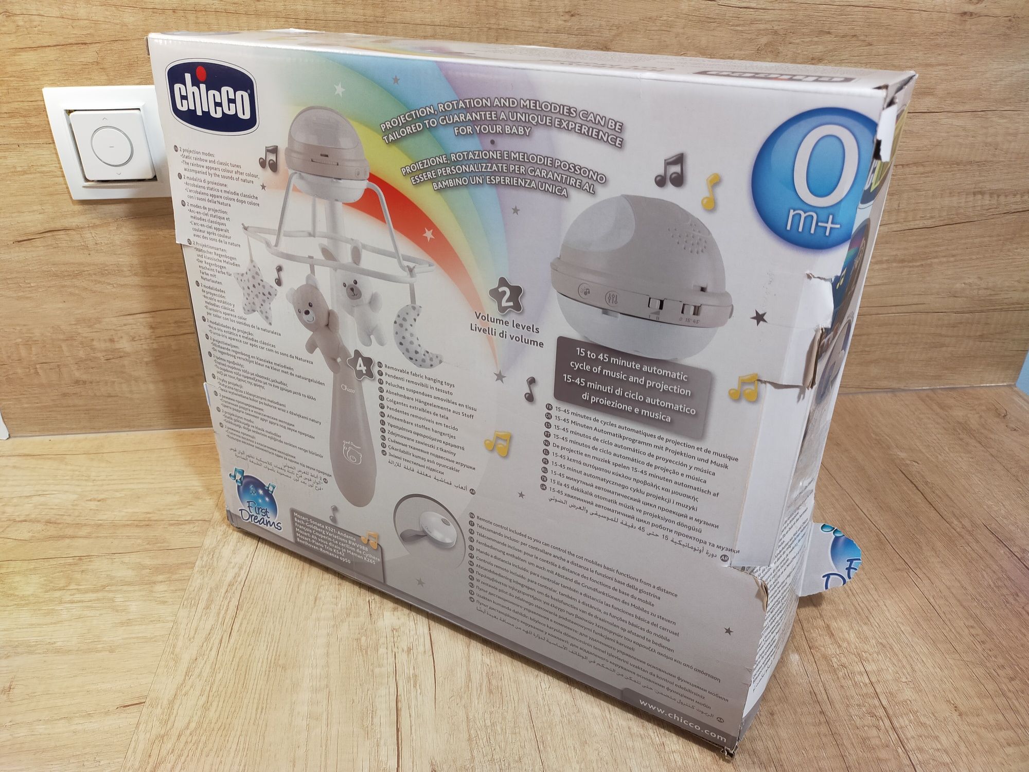Chicco rainbow cot mobile, karuzela na łóżeczko 3w1 z pilotem, rzutnik