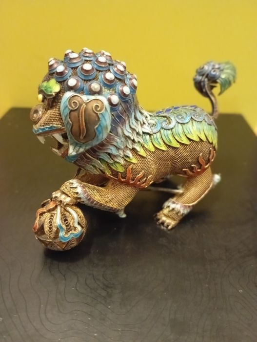 Par de Cachorros Foo em Prata  Detalhados e Raros (255 g)