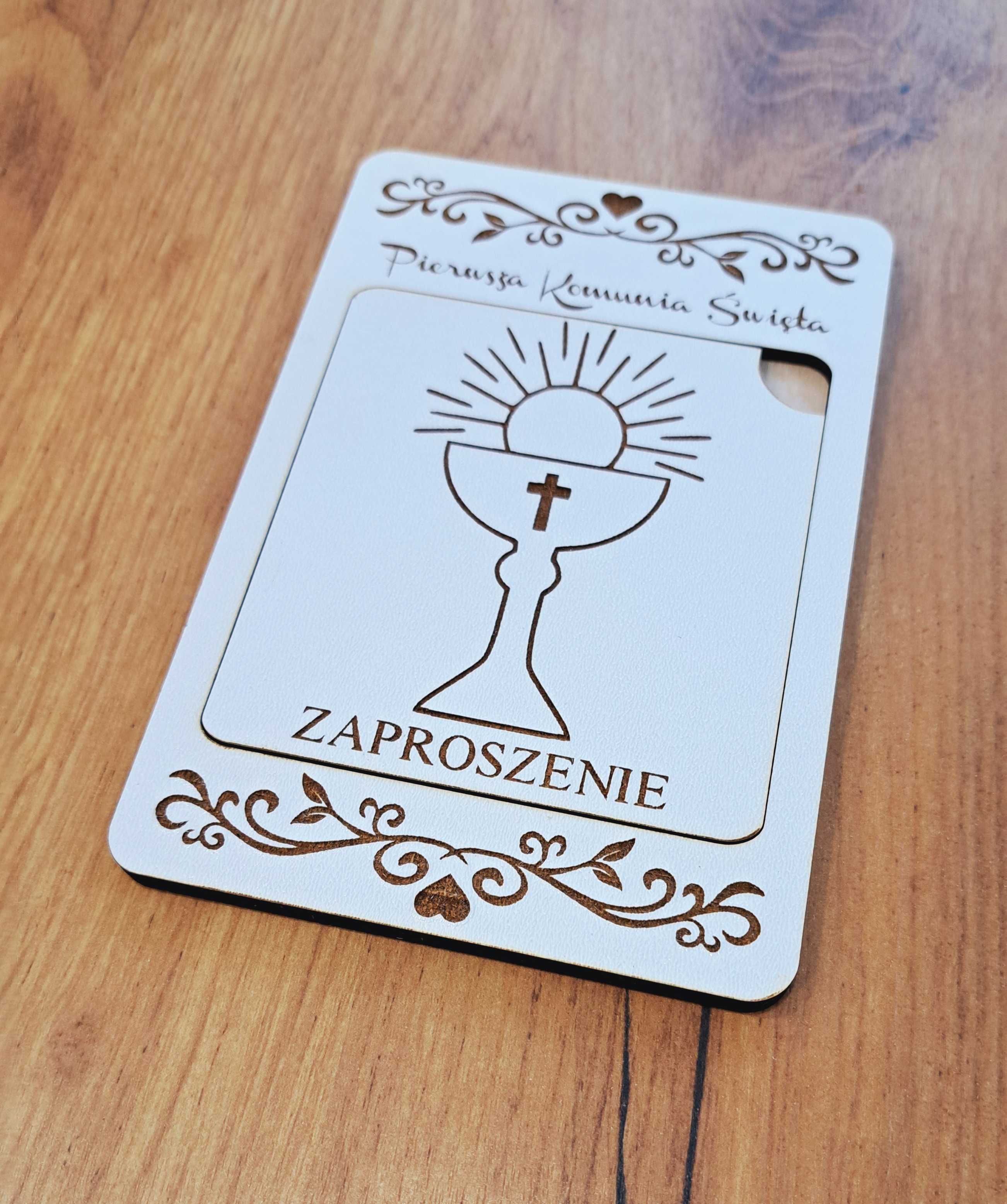 Zaproszenia na komunię - 10x15 - drewniane - personalizowane