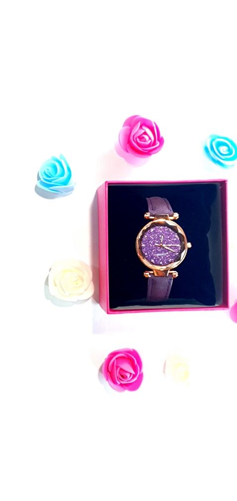 Relógio para mulher purple&golden de pele