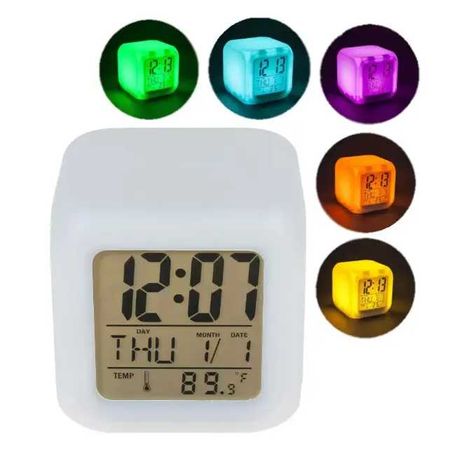 Электронные Часы-Будильник с термометром Led Color хамелеон кубик