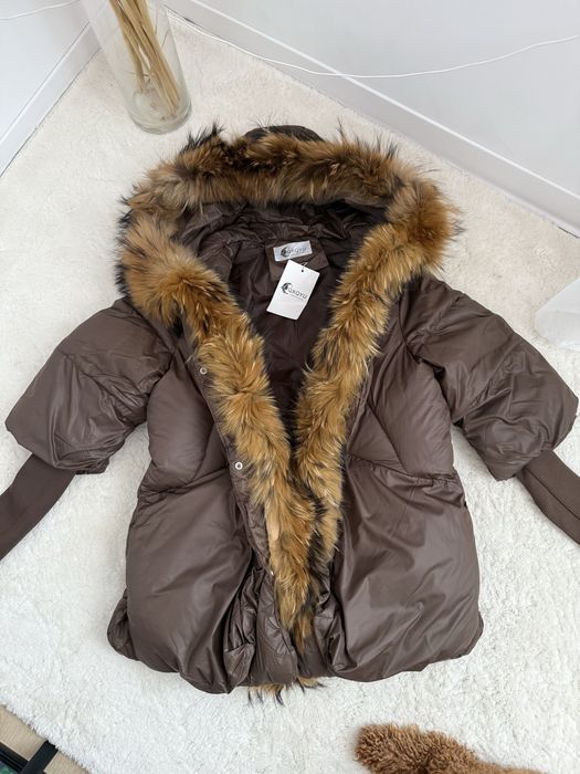 Brązowa kurtka parka z futerkiem futro M