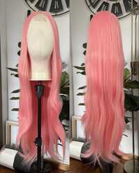 Róż Różowa Peruka Cosplay Wig Anime Lace Front