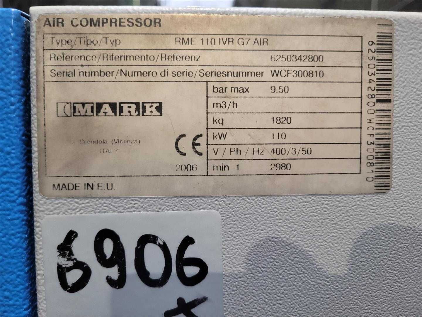 SPRAWNA!!!Sprężarka Mark RME 110 IVR G7 AIR 110kW 17,16m3/min S006906