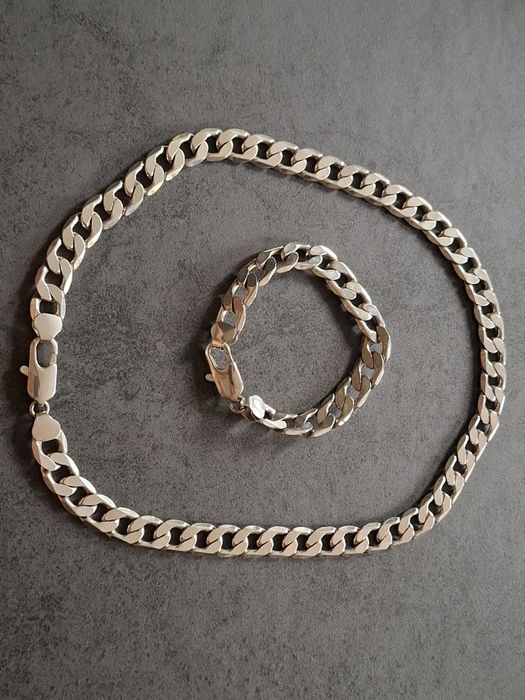 Srebrny komplet męski łańcuch i bransoletka srebro 925 pancerka 125gr