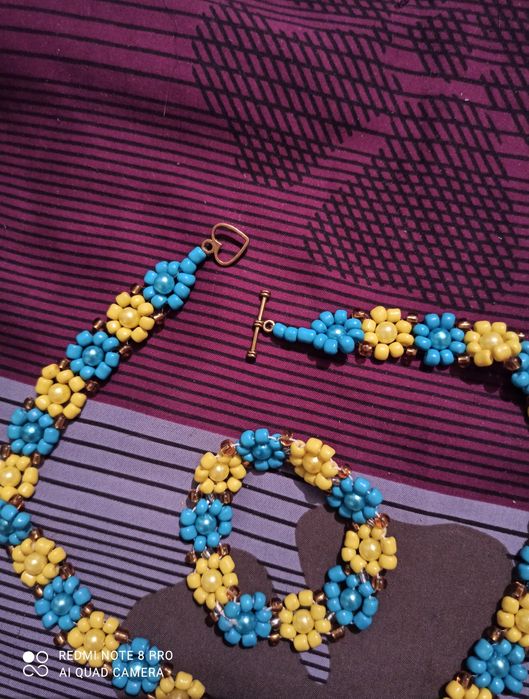 Набор патриотический бусы,браслет из бисера.Ручная работа.На подарок!