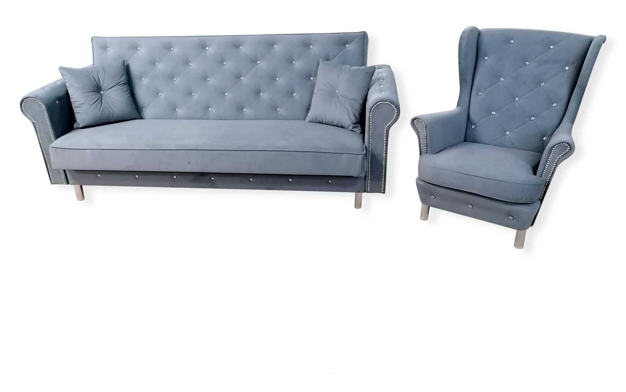 Kanapa Kryształ Glamour II Sofa rozkładana  z pojemnikiem funkcja span