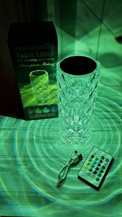 настільна бездротова лампа світильник кришталева троянда