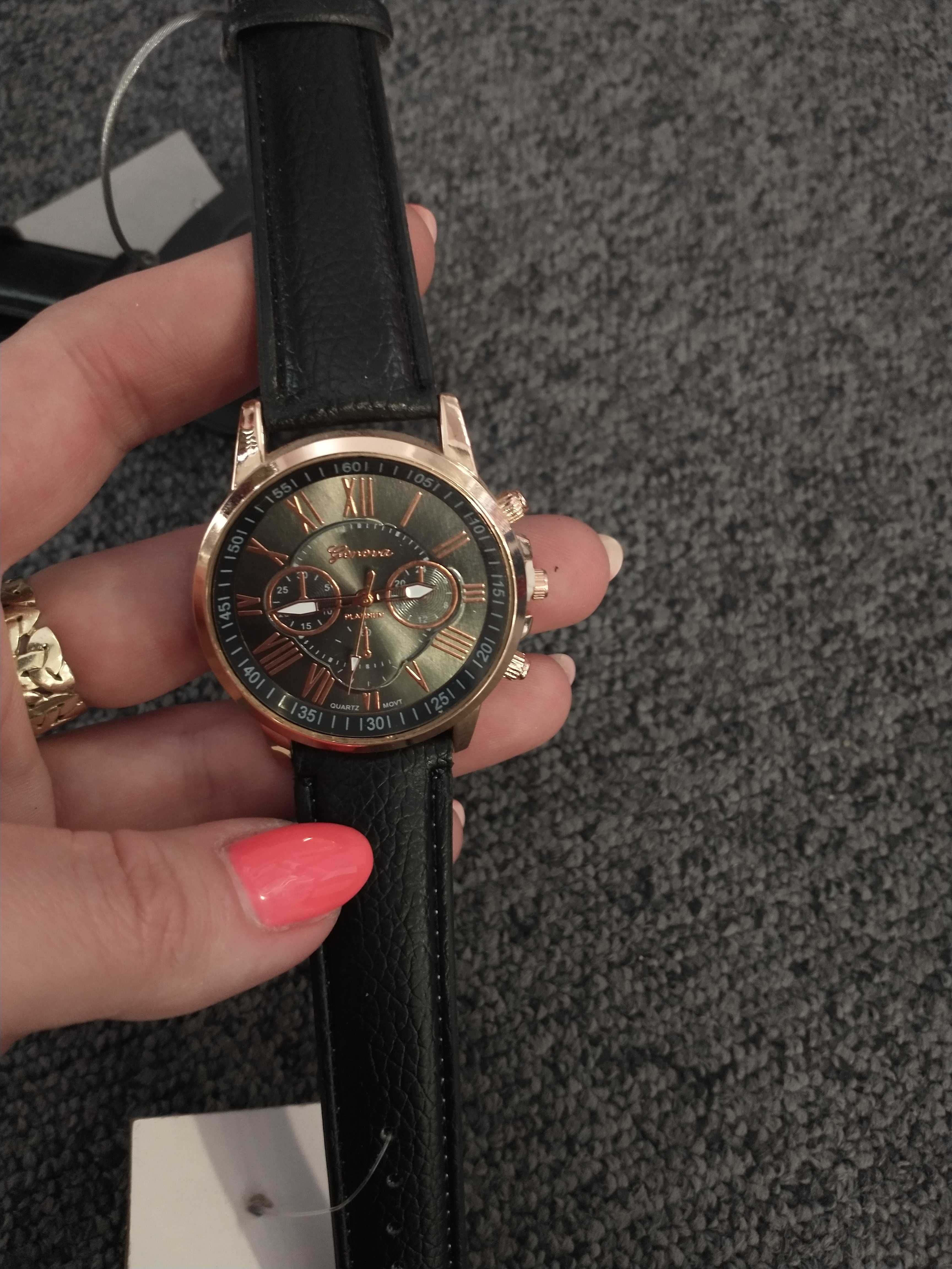 Zegarek damski męski młodzieżowy na pasku uniseks czarny złoty prezent