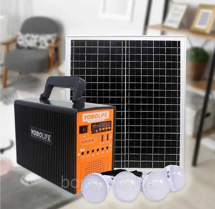 Портативна сонячна зарядна станція ,2 сонячні панелі і 4 лампочки