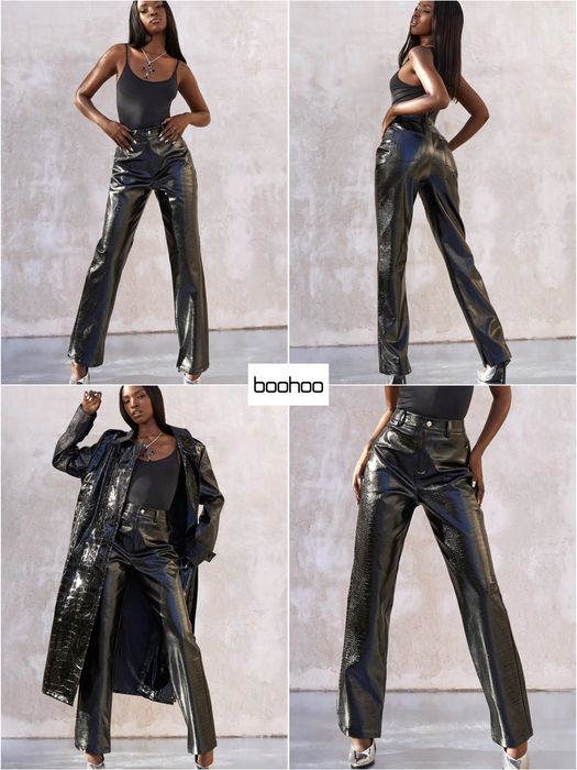 Кожаные штаны под кожу змеиный принт разрезами boohoo кортни кардашьян
