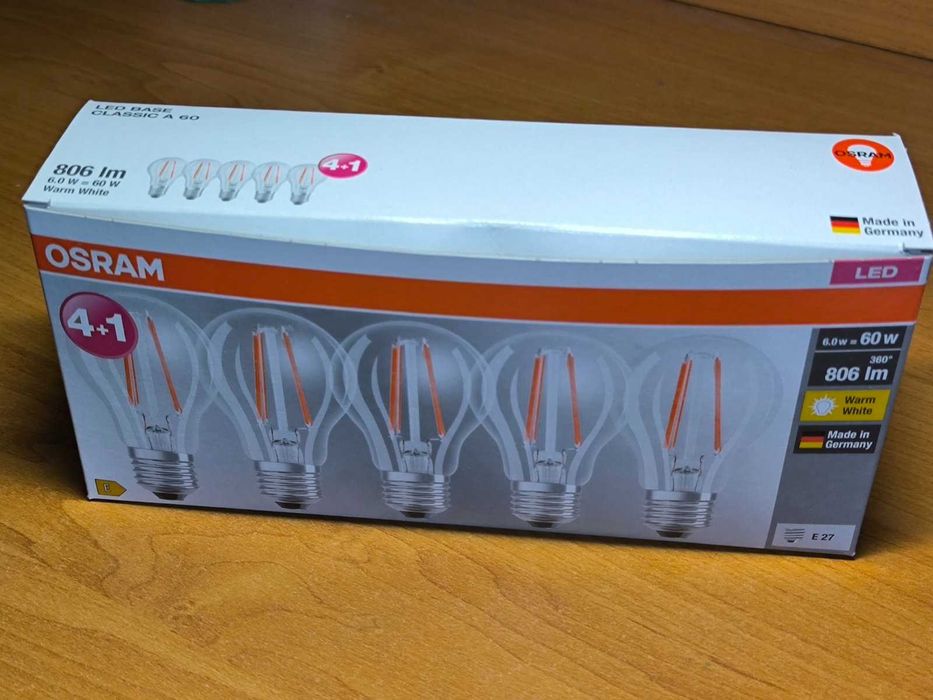Лампа Osram LED Base Classic 6W, A60, E27, 2700K, Filament