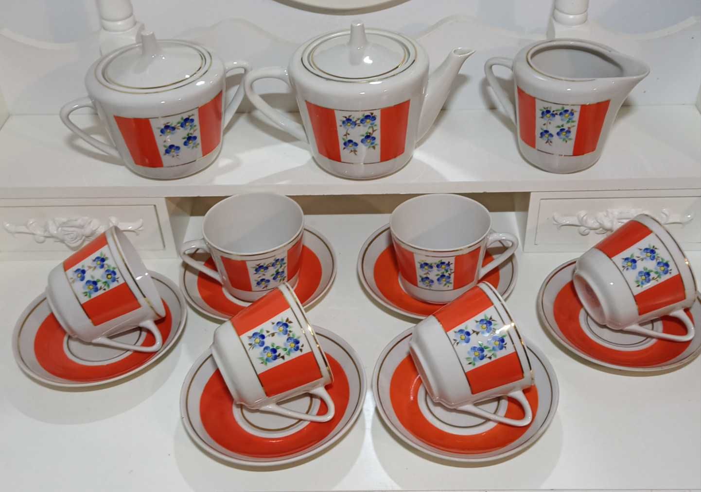 Serwis do herbaty kawy "Niezapominajki" Porcelana ZSRR od Lat 1960